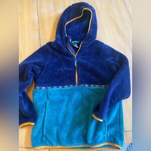 Kids' L.L.Bean Hi-Pile Fleece Hooded Pullover, Colorblock size large 14-16